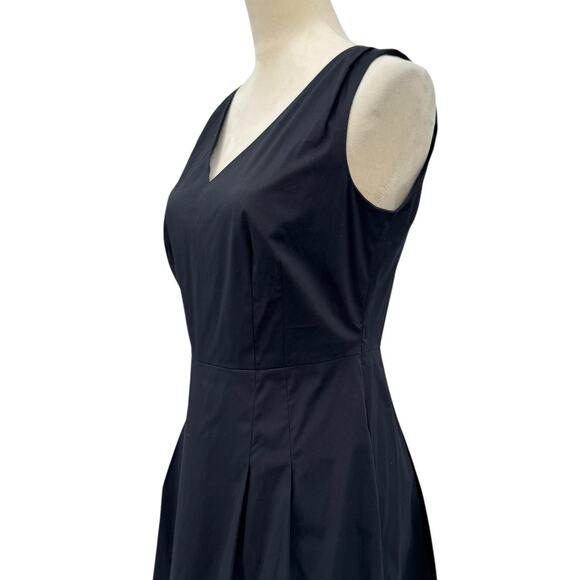 Brooks Brothers Petite Black Poplin Cotton V-neck Sleeveless Fit & Flare Dress - Picture 6 of 12